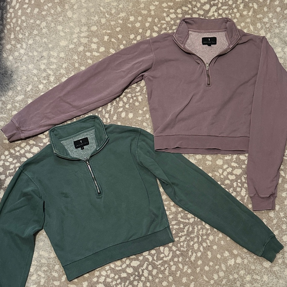 Half-Zip Fleece Sweatshirt - Mauve and Forest Green